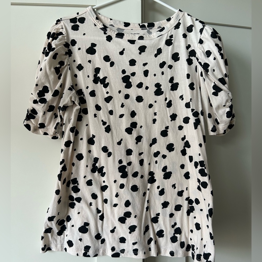 Spotted Blouse with Ruched Sleeves, Size M by LOFT